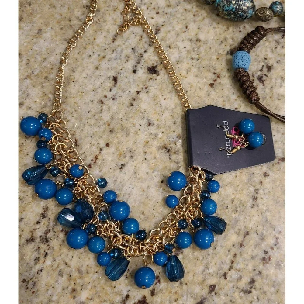 Paparazzi Lot of 6 Earrings Necklaces and Bracelets. Blue Bronze Black - Picture 7 of 9